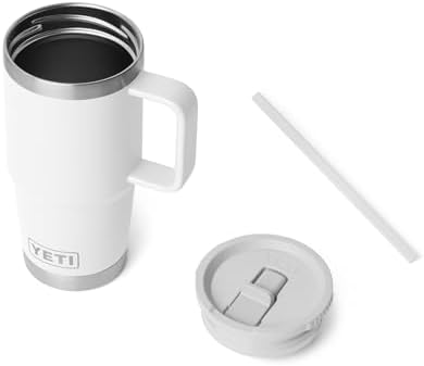 YETI Rambler 20 oz Travel Mug with Flip Straw Lid – Stainless Steel, Vacuum Insulated, Leakproof, Cup Holder Friendly, White - Image 3