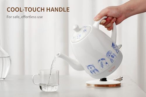 Toptier Electric Ceramic Tea Kettle, Boil Water Quickly and Easily, Detachable Swivel Base & Boil Dry Protection, Carefree Auto Shut Off, 1.5 L, Greedy Cat - Image 3