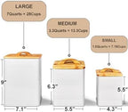 vensovo Kitchen Canister Set of 3 - Large 7 Qt Flour and Sugar Containers Airtight - White Metal Food Storage Jars with Bamboo Lids, Iron Spoon & Erasable Magnetic Labels, Farmhouse Decor for Pantry - Image 5
