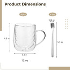 4 Pcs Double Walled Glass Coffee Mug Set, 12 oz Insulated Clear Cups with Handle, Spiral Pattern Design Glassware, includes 4 Stainless Steel Spoons, for Latte, Cappuccino, Tea, Hot and Cold Drinks - Image 6