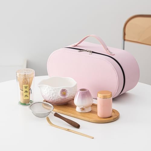 8-Piece Matcha Set - Portable Travel Tea Gift Box (Chawan, Bamboo Whisk, Chashaku, Sifter, Tea Caddy, Plate, Carry Bag) - Matcha Whisk Set (Purple) by Unknown