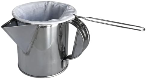 Stainless Steel Thai Tea Pot with Reusable Cloth Filter – Ground Tea Coffee Strainer for Thai Iced Tea, Teh Tarik pulled tea jug & Pour Over Brewing by UNCLEJUM