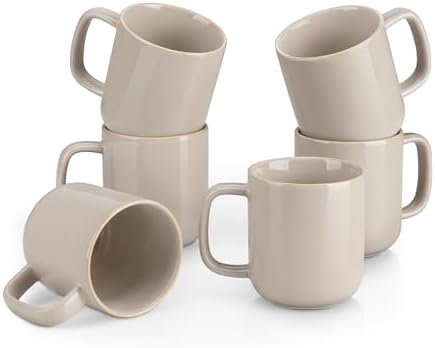 vancasso Coffee Mugs Set of 6, 12 Oz Ceramic Coffee Cups with Handle, Ceramic Unique Glaze Coffee Cup for Cappuccino, Latte, Tea, Cocoa, Dishwasher & Microwave Safe Gift Sets, Gray, Series PLAYA by vancasso
