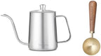 Easyworkz Gage Gooseneck Pour Over Coffee Kettle 12 oz (Silver), Bundled with Easyworkz Retro Stainless Steel Coffee Spoon With Black Walnut Handle,10g - Measuring Spoon (Brushed gold) by Easyworkz
