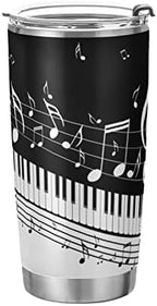 20 oz Piano Keys Music Note Insulated Tumbler Coffee Mug Double Wall Vacuum Travel Mug with Straw and Lid Stainless Steel by Selerdon