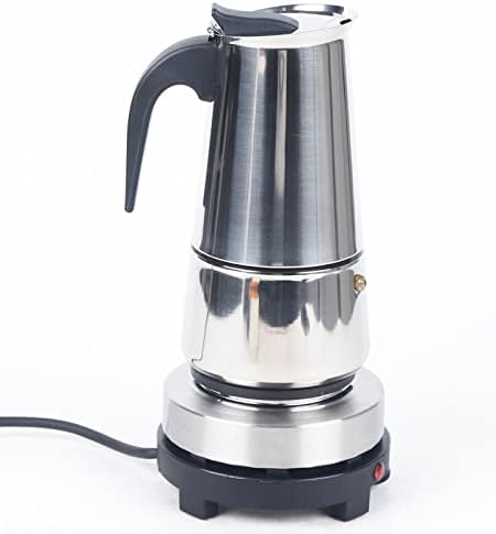 Xuthusman 200ml/300ml/450ml Mocha Coffee Pot+Electric Stove Espresso Coffee Maker Stainless Steel Stovetop Moka Pot,4/6/9cups (silver+black，200ml/4 Cups) by Xuthusman