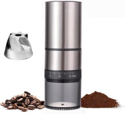 Portable Electric Coffee Grider with 40 Adjustable Levels Fine to Coarse Setting, Ceramic Conical Burr, for Home, Office, Travel, Camping, 1800mAH Rechargeable (silver, stainless steel burr) by Unknown