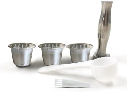 Refillable 304 Stainless Steel Reusable Coffee Capsule Set – Food Grade Environmentally Friendly Material · With Measuring Spoon and Brush · Must-have for Home/Office/Cafe (Set6) by BuiltforPracticalLiving