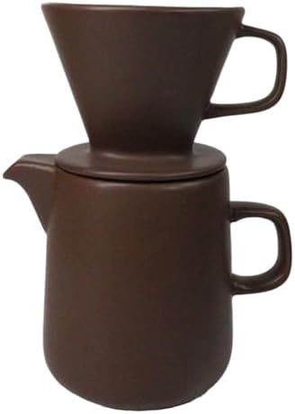 Ebros Gift Colorful Matte Finish Porcelain Portable Personal Artisan Hand Crafted Barista Style Coffee Maker Carafe Pot Flask With Pour Over Dripper Filter Cup Set (Brown) - Image 2