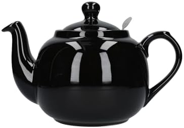 London Pottery Farmhouse 4 Cup Ceramic Teapot with Removable Infuser and Lid, Large Tea Pot with Stainless Steel Fine Mesh Strainer, 40.6 OZ / 1200ml Tea Pot for Loose Tea or Bags (Gloss Black) by LondonPottery