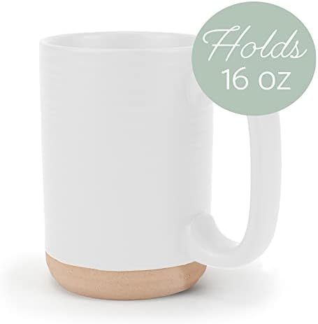 Elanze Designs Tall Ribbed Raw Clay Bottom White 16 ounce Ceramic Coffee Mugs Set of 4 - Image 3