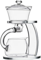 Glass Teapot Set Semi Automatic Drip Rotating with Infuser Chinese Heat-Resistant Lazy Kungfu Tea Set (Transparent) - Image 2