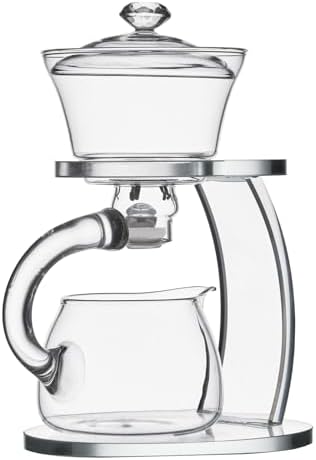 Glass Teapot Set Semi Automatic Drip Rotating with Infuser Chinese Heat-Resistant Lazy Kungfu Tea Set (Transparent) - Image 2