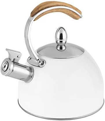 Pinky Up Presley Tea Kettle, Stovetop Stainless Steel Kettle, Whistling, Tea Accessory Gifts, Fast Boil Water Kettle, Wooden Handle, 70 Oz, White by PinkyUp