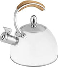 Pinky Up Presley Tea Kettle, Stovetop Stainless Steel Kettle, Whistling, Tea Accessory Gifts, Fast Boil Water Kettle, Wooden Handle, 70 Oz, White by PinkyUp