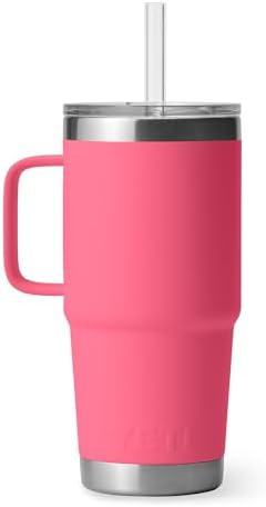 YETI Rambler 25 oz Tumbler with Handle and Straw Lid, Travel Mug Water Tumbler, Vacuum Insulated Cup with Handle, Stainless Steel, Tropical Pink - Image 7
