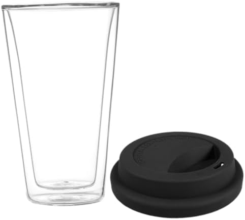 MAGICLULU Glass Travel Mug with Silicone Lid Double Wall High Borosilicate Beverage Cup for Hot Cold Drinks Portable Reusable Drinking Cup for Coffee Tea Juice by MAGICLULU
