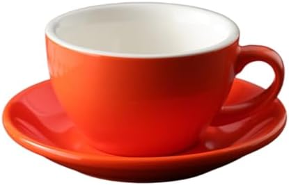 Ceramic Cappuccino Cup and Saucer Set, 8oz Thickened Latte Mug for Coffee Art, Professional Barista Style Drinkware for Home Office Cafe - 250ml (Sunset Orange) by Unknown
