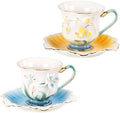 KAMMAK Tea Cups and Saucers Set of 2, Porcelain Coffee Cups, NX015 by KAMMAK