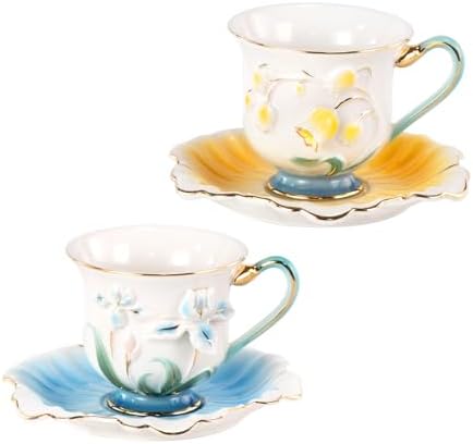 KAMMAK Tea Cups and Saucers Set of 2, Porcelain Coffee Cups, NX015 by KAMMAK