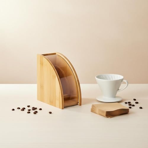 Yajuyi Organizer Bamboo Pour Over Holder Dispenser Storage Stand With Clear Lid And Easy Access Opening Suitable for home corners office pantries small cafes, L - Image 4