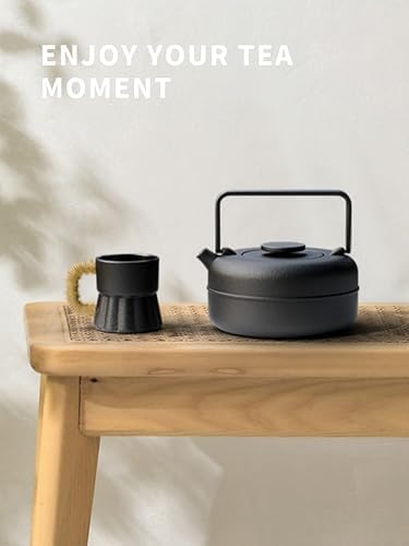 Toptier Teapot with Removable Infuser, Cast Iron Tea Kettle Stovetop Safe, Solid Geometry Cylinder Design Tea Pot Coated with Enameled Interior for 27 Ounce (800 ml), Black - Image 6