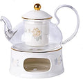 Glass Tea Pot Warmer Set 22oz Glass Teapot with Removable Loose Tea Infuser and Candle Holder Warmer Heating Base Elegant Teapot Gift Set Stovetop Safe Kettle,Style 4-7.,Style 2-7.67 x 8.68 inch by Unknown