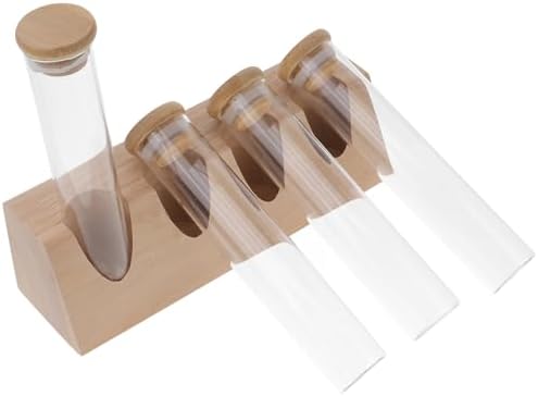 VICASKY Glass Coffee Bean Storage Canisters with Wood Stand, Airtight Sealed Glass Tubes for Coffee Beans, Tea, and Grain Organization, 4pcs Small Flat-bottom Food Storage Jars for Home by VICASKY