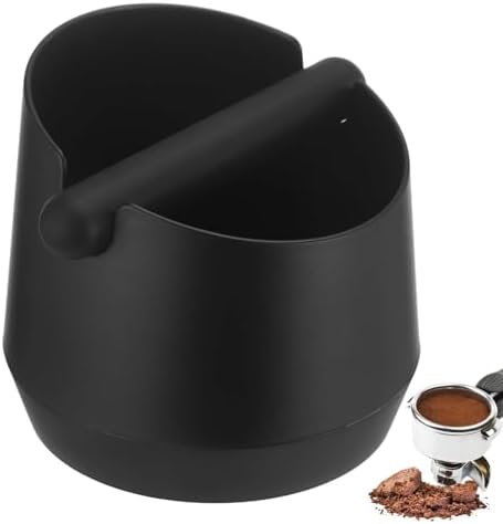 Coffee Knock Box with Detachable Rubber Bar, 6.7 x 5.9 x 4.3 in Large Capacity Grounds Container, Black Round Mini Espresso Waste Bin for Semi-Automatic Machines, Home Cafe and Office Use by Unknown