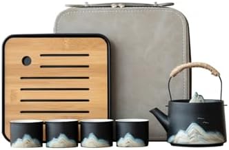 Chinese Tea Set – Black Porcelain Gongfu Teapot with 4 Black Cups & Tea Tray & Tea Strainer, Travel Tea Set with Carrying Case for Tea Ceremony, Daily Tea Ritual, Asian Style Gift by simeiton