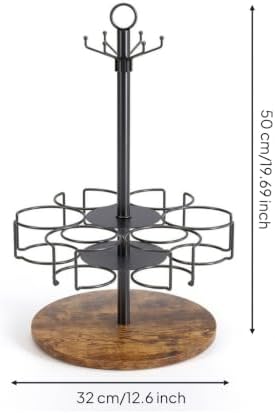 Beverage Container Rack Rotating Cup Holder Stand Mug Organizer Tumbler Tree with Wooden Base Carbon Steel Stable Efficient Suitable for Coffee Corners Dorm Kitchens - Image 2