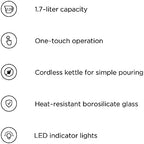 Chefman 1.7 Liter Electric Kettle With Easy Fill Lid, Cordless With Removable Lid And 360 Swivel Base, LED Indicator Lights - Image 5
