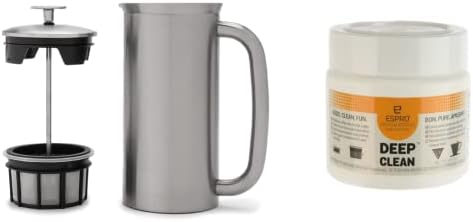 ESPRO - P7 French Press - Double Walled Stainless Steel Insulated Coffee and Tea Maker with Micro-Filter - Keep Drinks Hotter for Longer (Brushed Stainless Steel, 32 Oz) Cleaning Powder by ESPRO