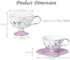 KAMMAK Tea Cups Set of 2,Ceramic Floral Pattern Demitasse Cup - Image 2