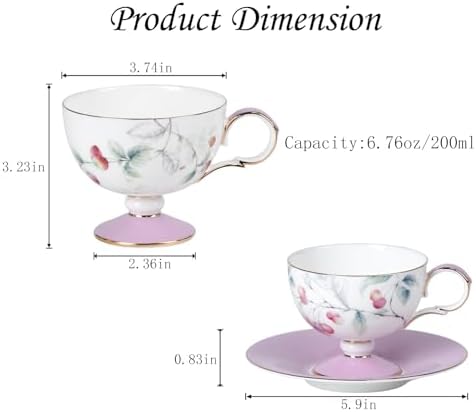 KAMMAK Tea Cups Set of 2,Ceramic Floral Pattern Demitasse Cup - Image 2