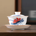Ceramic Gaiwan Gongfu Tea Set Hand-painted Lotus Tea Cup with Lid Saucer by simeiton