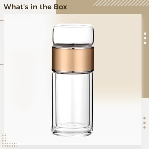Tea Infuser Bottle, Double Wall Glass Travel Mug, Loose Leaf Tea Strainer Cup, Glass Water Tea Tumbler for Homes, Offices, Schools, Hot and Cold Drinks, Champagne Gold, 16.9 oz - Image 5