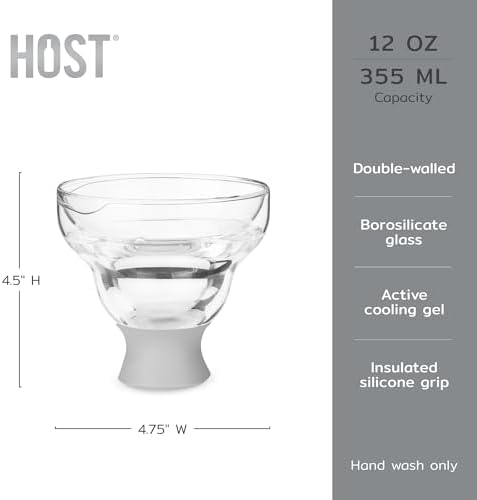 Host Glass Freeze Stemless Margarita Glasses Drinking Set, Insulated Cocktail Glass Set with Silicone Band, 12oz Margarita Glasses Set of 2 in Gray - Image 5