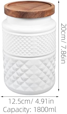 2pcs White Glass Storage Jars with Wooden Lid, 1800ml - Image 2