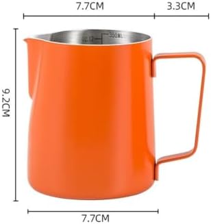Milk Frother Cup Stainless Steel 350/600ML Coffee Milk Frothing Pitcher Jug 304 Stainless Steel Latte Cup, With Scale Frother Utensils(Orange 350ML 1Pcs) - Image 2