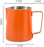 Milk Frother Cup Stainless Steel 350/600ML Coffee Milk Frothing Pitcher Jug 304 Stainless Steel Latte Cup, With Scale Frother Utensils(Orange 350ML 1Pcs) - Image 2