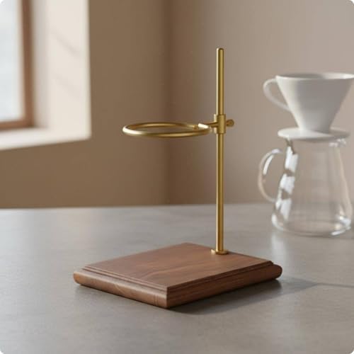 Yajuyi Coffee Stand Pour Over Station Dripper Holder Rack With Adjustable Height Metal Bracket And Wood Base Stable Non Slip Pads suitable for home kitchen, Gold Bronze, Solid Wood B - Image 3