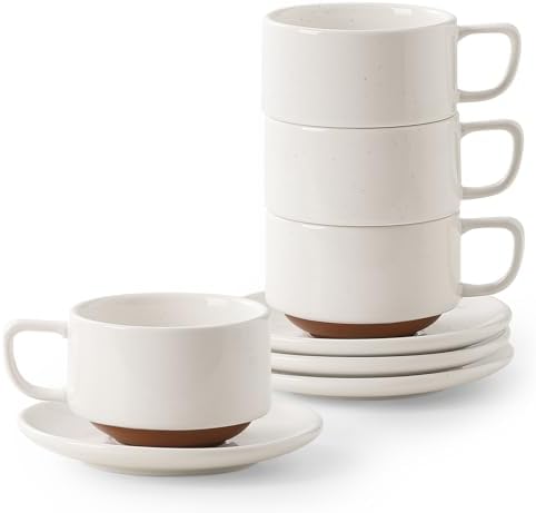 DOWAN 5oz Coffee Cup and Saucer Set of 4 and Pour Over Coffee Maker - Image 5