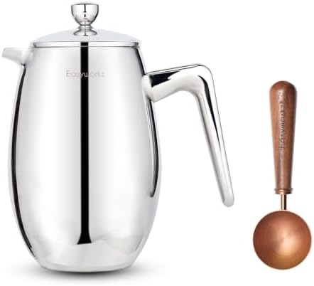 Easyworkz Nando French Press 23 oz Double Wall, Bundled with Retro Stainless Steel 10g Measuring Coffee Spoon, Rose Gold by Easyworkz