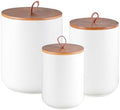 Mowtanco White Ceramic Canister & Jar Set, Airtight Bamboo Lids 3-Piece by Mowtanco
