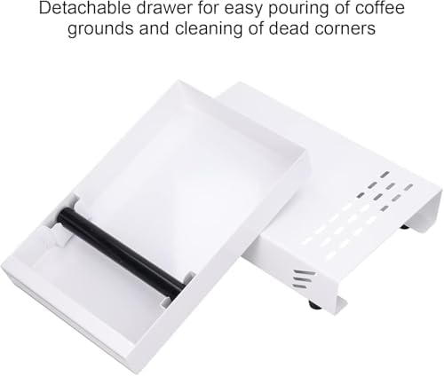Stainless Steel Knock Box with Lid for Coffee Grounds Disposal, 28 x 18 x 5 cm Espresso Tamp Station with Removable Drawer, Non Slip Feet, Rubber Strike Pad. Suitable for Home, Cafe, Office (White) - Image 5