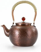 Copper Kettle Teapot With Strainer Hand Hammered Copper Tea Pot Stainless Mesh Infuser Tall Arched Handle Short Spout Lid suitable for tea lovers holiday gifting home serving by Unknown
