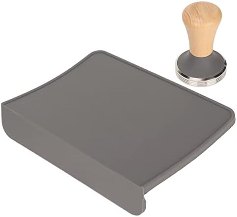 Coffee Tamper and Tamping Mat Set, 58 mm Tamper with Beechwood Handle and Oversized Silicone Tamper Mat, Dust Coffee Tamper Station Pad for Home Barista, Grey (58mm / 2.28in Tamper) - Image 3