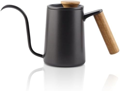 Gooseneck Kettle, 20oz/600ml Small Pour over Coffee Kettle with Long Narrow Spout, 304 Stainless Steel Hand Drip Coffee Tea Pot Camping Coffee Pot for Travel Outdoor, 10.2 X 5.3 X 3.54inch（Black） by Jwthee