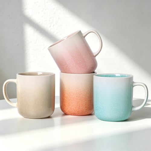 Stoneware Coffee Mugs Set of 4, 14oz Hand-Painted Coffee Cups with Handle by ALOFMO